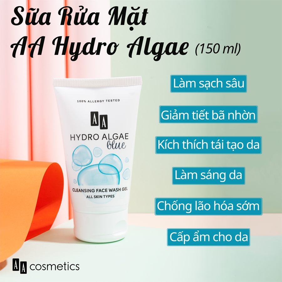 Sữa rửa mặt tảo lam, dưỡng ẩm sâu aa hydro algae blue của aa cosmetic