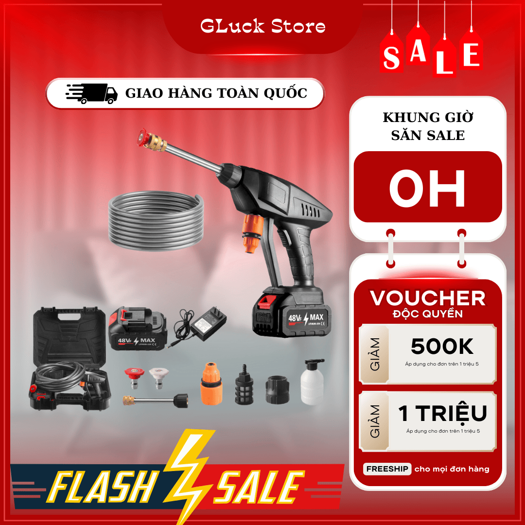 Máy Rửa Xe Không Dây Dùng Pin Sạc Súng Nước Áp Lực Cao Xịt Rủa Xe Ô Tô Xe Máy Xịt Rửa Sân Vườn Tưới Cây Sạc Xe Hơi Pin Lithium Công Suất Cao Tăng Tốc Mạnh Mẽ