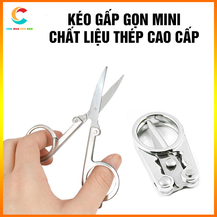 Kéo gấp mini - kéo gấp gọn du lịch bỏ túi siêu tiện lợi, kéo tỉa lông mũi gấp gọn chỉ còn 5cm khi mở ra dài 8.5cm, kéo xếp chất liệu thép, cắt chỉ, cắt giấy thủ công