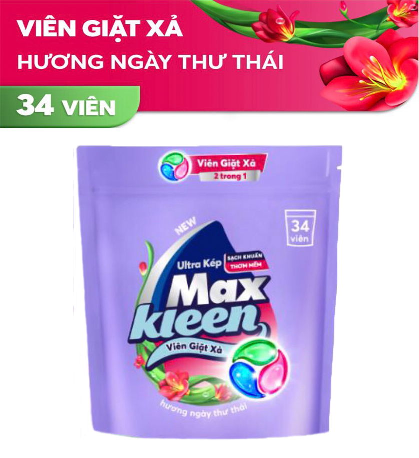 Viên Giặt Xả 2 trong 1 MaxKleen mới, đột phá với công nghệ Ultra Kép đậm đặc (1 túi 34 viên)