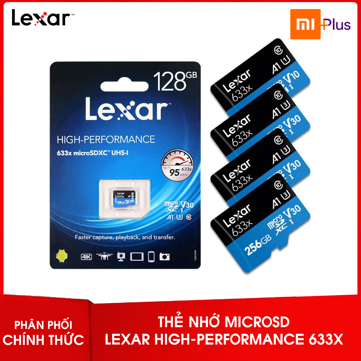 Thẻ nhớ microsd lexar 32gb 64gb 128gb 633x 100mb/s uhs-i
