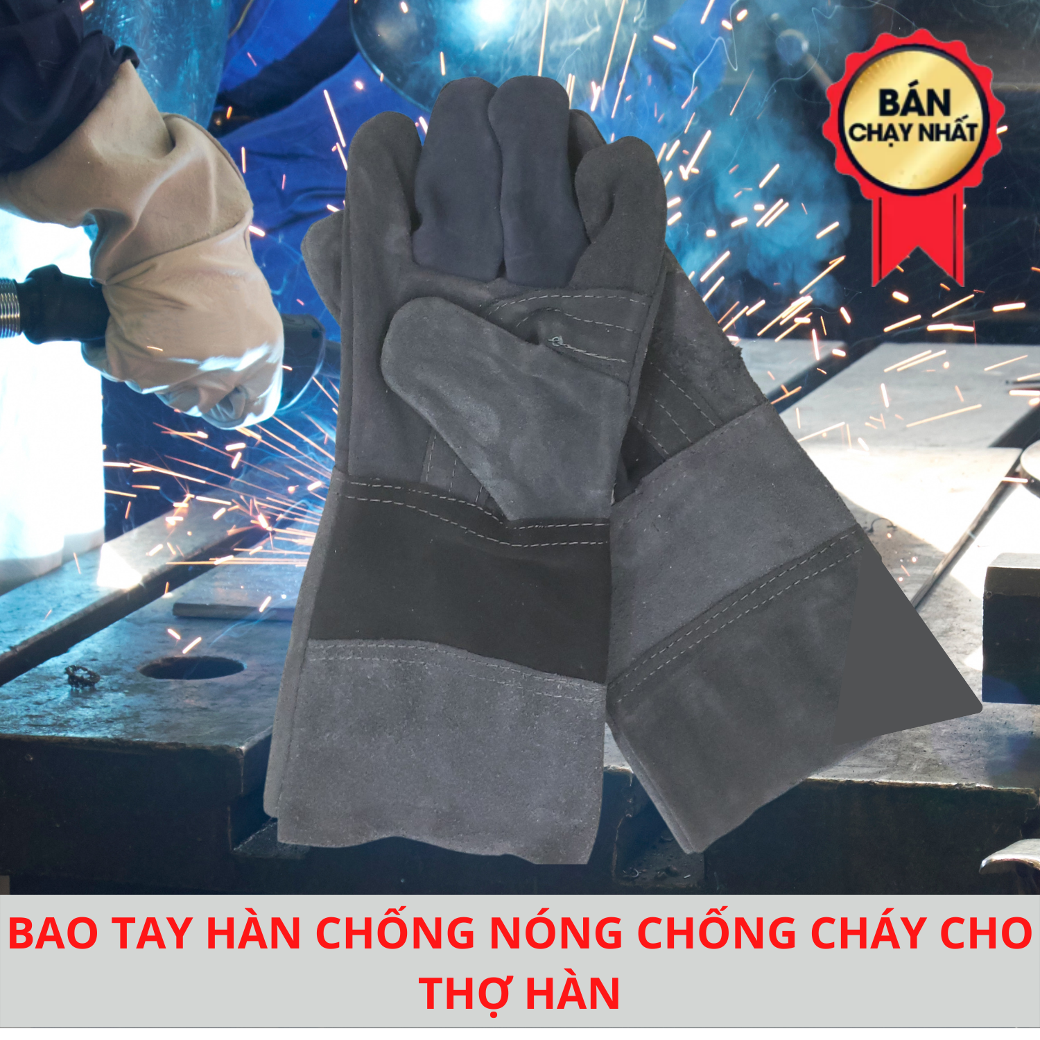 Găng tay hàn | bao tay hàn da bò chống nóng, chống cháy