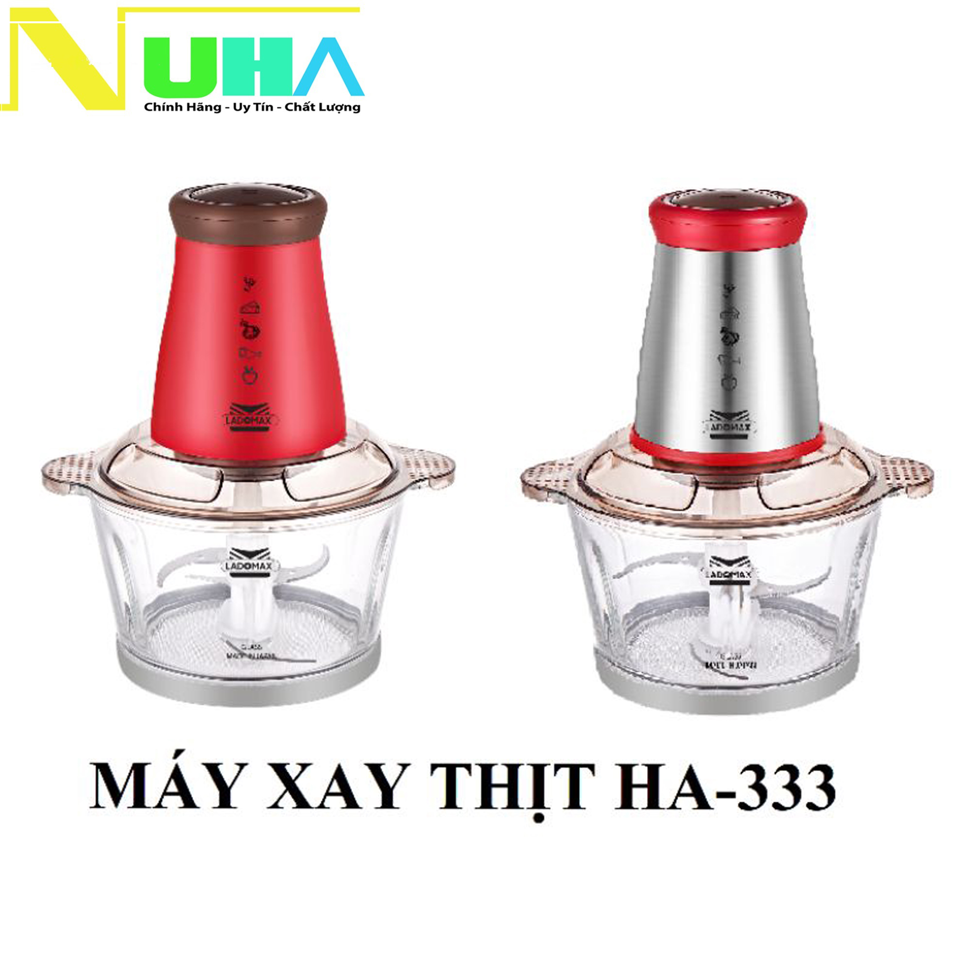 Máy xay thịt cối thủy tinh 2.0l, công suất 400w ladomax ha333, bảo hành 12 tháng
