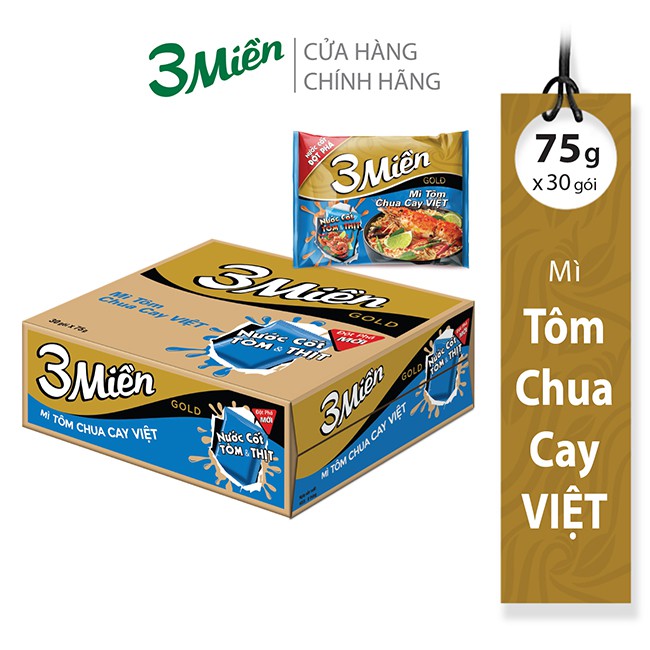 Mì Gói 3 Miền Gold Tôm Chua Cay Việt 75g30GOI x 75G