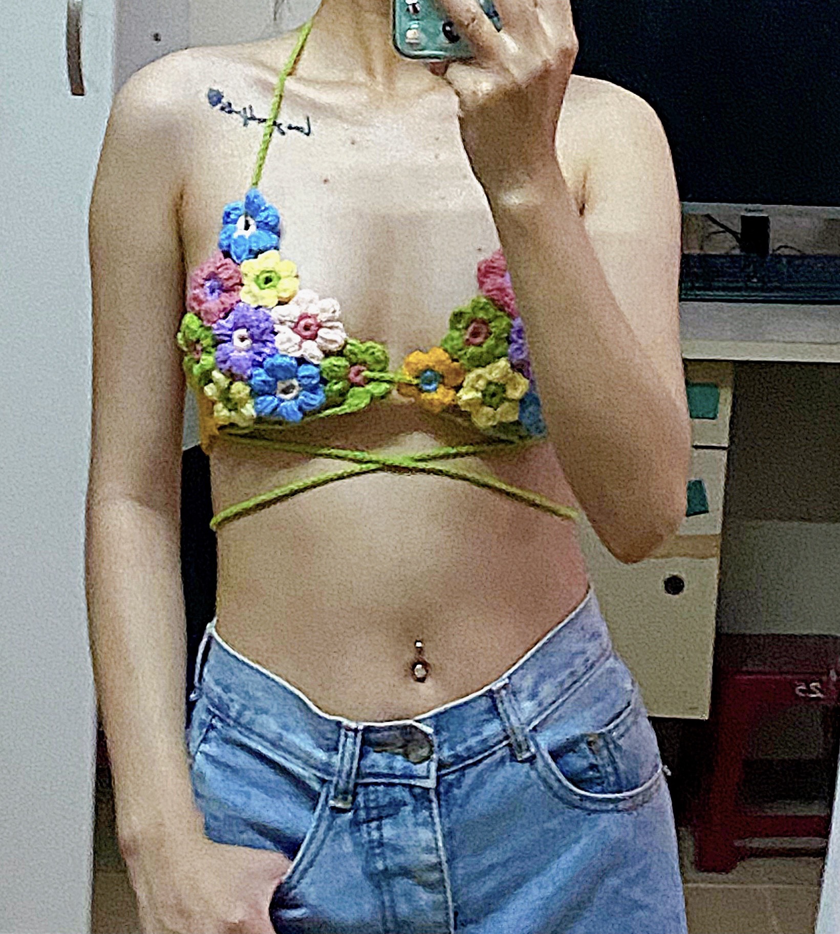 Áo bikini len handmade móc tay đi biển, áo sexy hawai