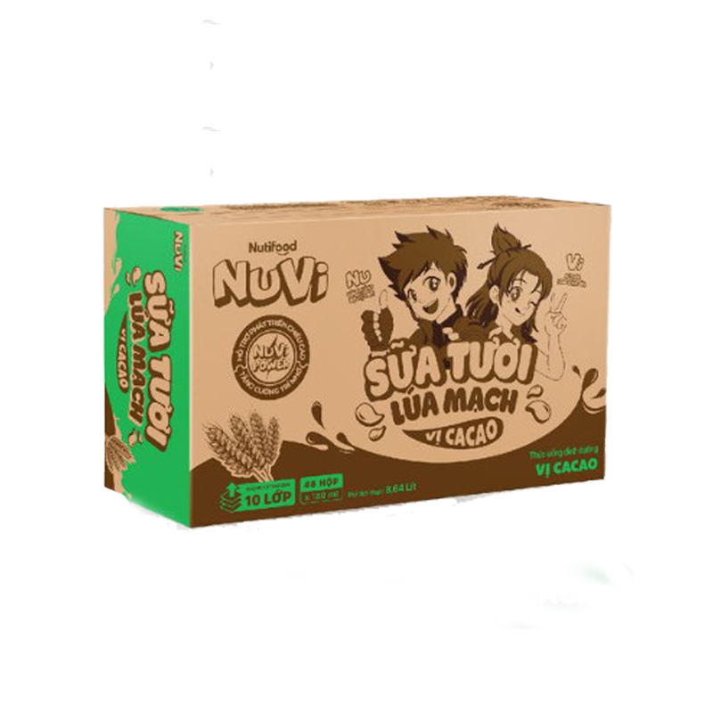Thùng 48 hộp nuvi sữa tươi lúa mạch vị cacao 180ml - thương hiệu nutifood