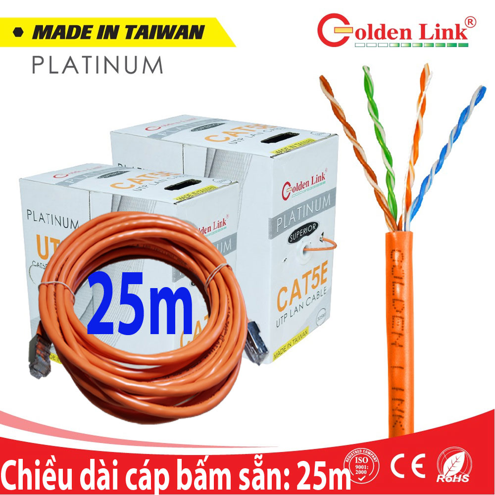 Dây mạng 25m golden link 5e utp cam bấm sẵn đầu kết nối
