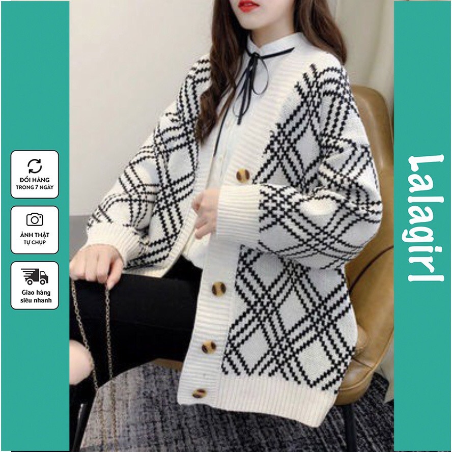 Áo khoác cardigan len nữ họa tiết kẻ sọc chéo hàng cao cấp quảng châu