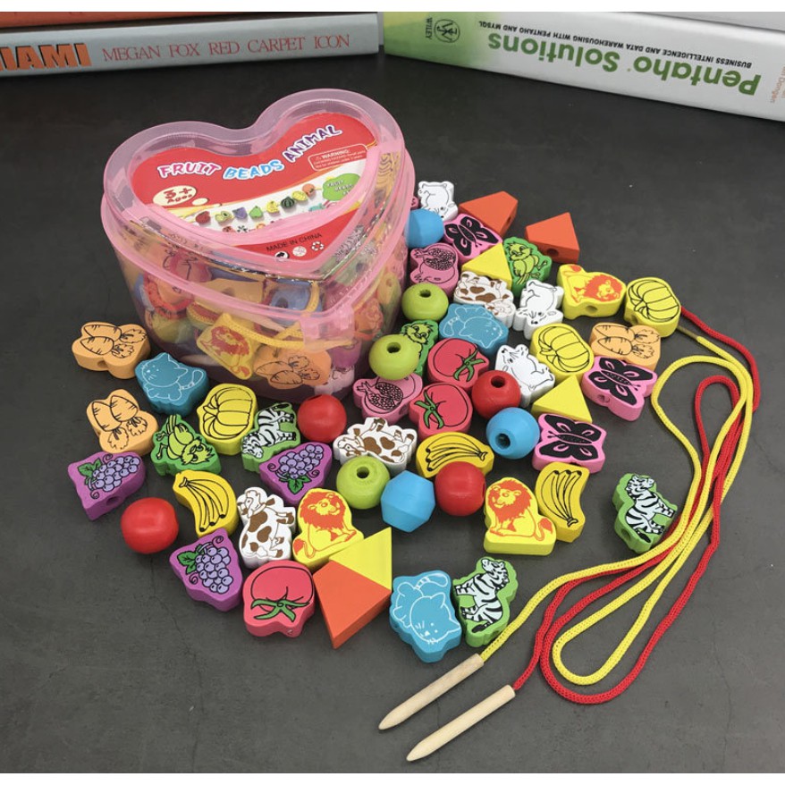 Xâu Hạt gỗ To Cho Bé 15 Tháng -3 Tuổi