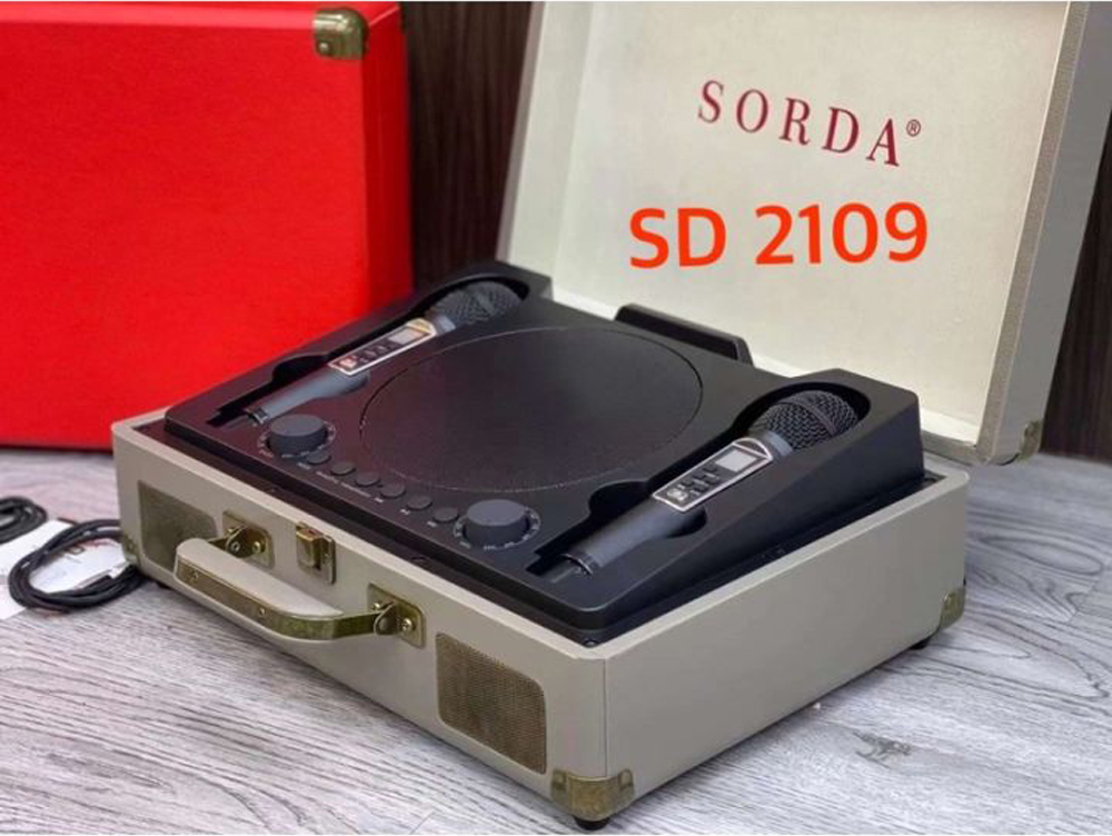 Loa xách tay karaoke sorda sd-2109 cao cấp, loa karaoke bluetooth thiết kế va li xách tay tiện lợi, loa karaoke gia đình tặng kèm 2 micro không dây, bass cực hay, bluetooth 5.0, aux, usb, tf card - bảo hành 1 năm
