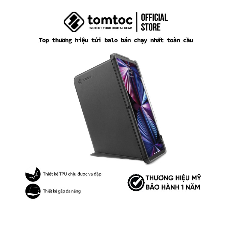 Bao da từ tính  Tomtoc Vertical cho Ipad Pro 12.9 inch 2021 - Hỗ trợ sạc không dây cho Apple Pencil, hàng chính hãng
