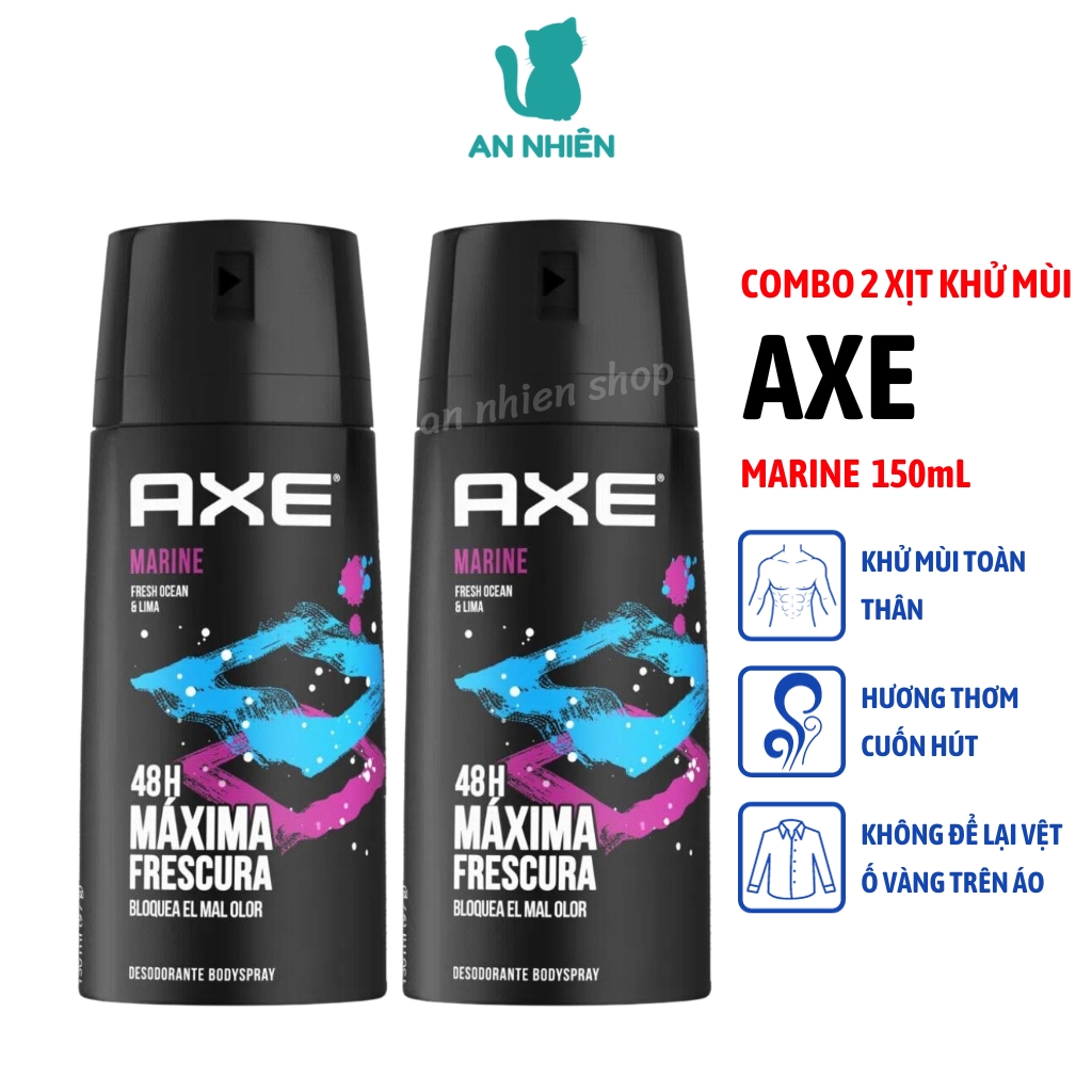 Combo 2 chai xịt nước hoa khử mùi toàn thân nam AXE Marine 150ml