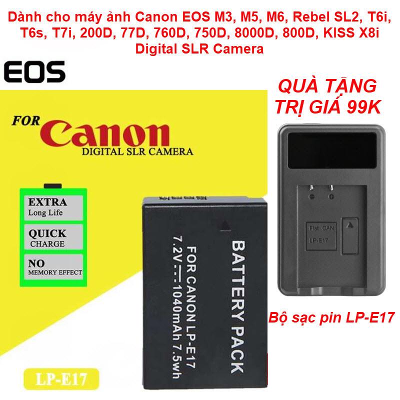 Tặng Bộ Sạc Trị Giá 99K - Pin máy ảnh Canon LP-E17 dung lượng 1400mAh dành cho máy ảnh Canon EOS M3 M5 M6 Rebel SL2 T6i T6s T7i 200D 77D 760D 750D 8000D 800D KISS X8i Digital SLR Camera