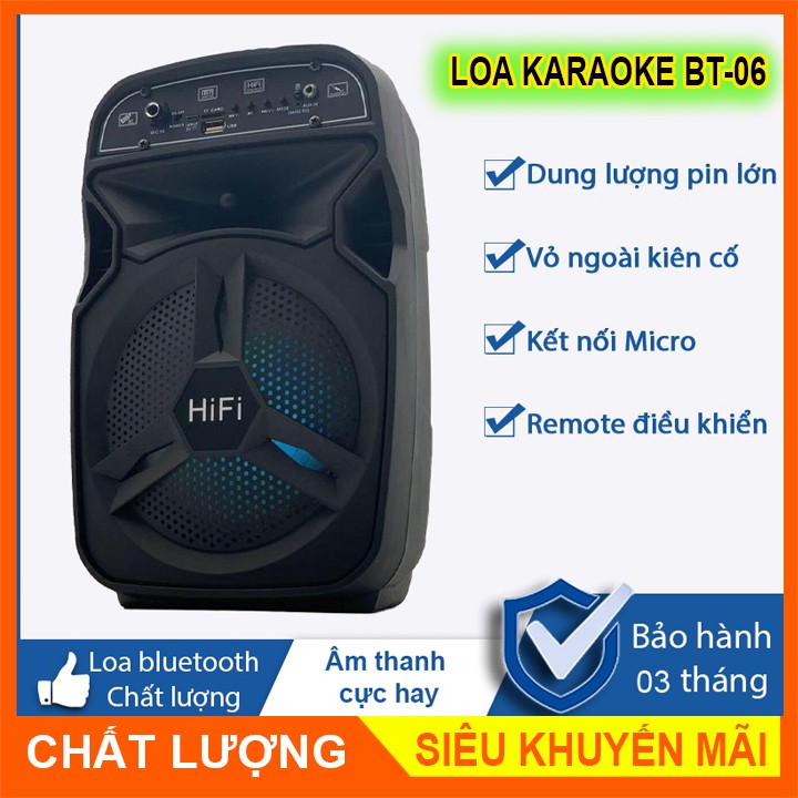 Loa karaoke bluetooth mini bt-06 - âm thanh hifi cực hay - tặng kèm micro karaoke