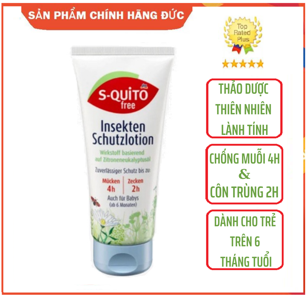 Kem bôi chống muỗi & côn trùng cắn Squito Free Đức cho trẻ sơ sinh và trẻ nhỏ tuýp 100ml - Hàng chính hãng Đức (Mẫu Mới 2022)