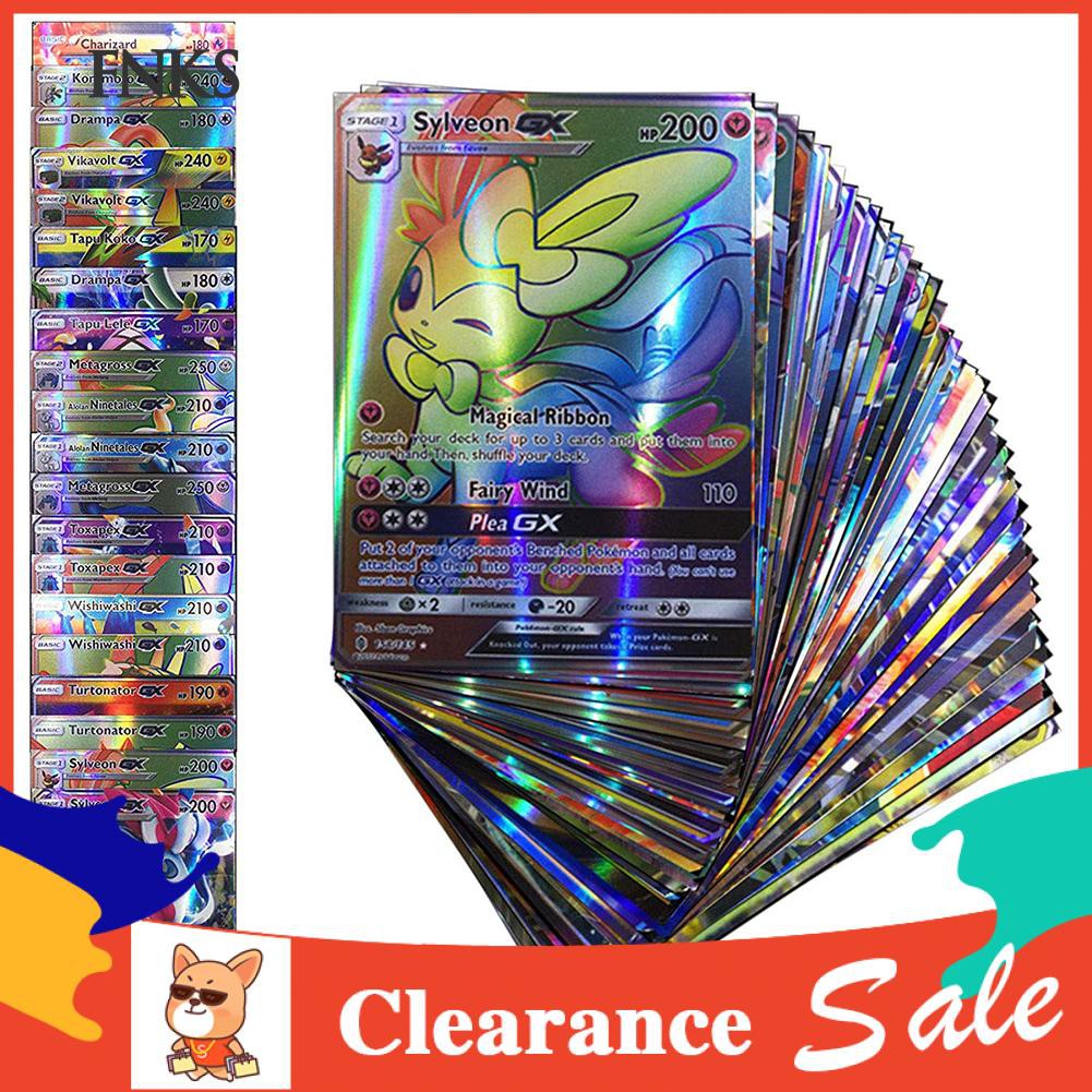 Bộ 100 thẻ bài Pokemon GX và EX thiết kế sáng bóng chữ tiếng anh độc đáo