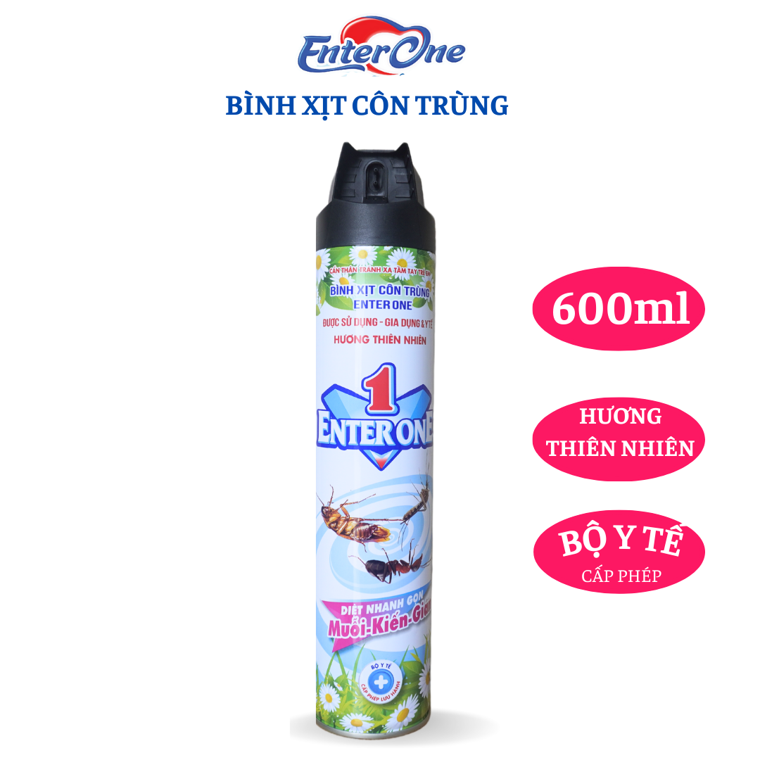 Bình xịt côn trùng EnterOne 600ml hương hoa thiên nhiên. Xịt diệt gián, xịt kiến, xịt muỗi hiệu quả an toàn. Xịt muỗi vằn xịt gián xịt kiến ba khoang
