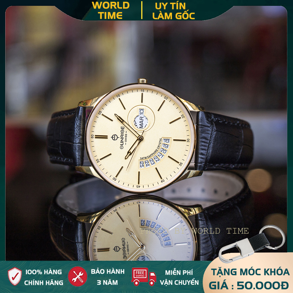 Đồng Hồ Nam Sunrise 1127SA Full Box Kính Sapphire chống xước chống nước dây da cao cấp bảo hành 3 năm.