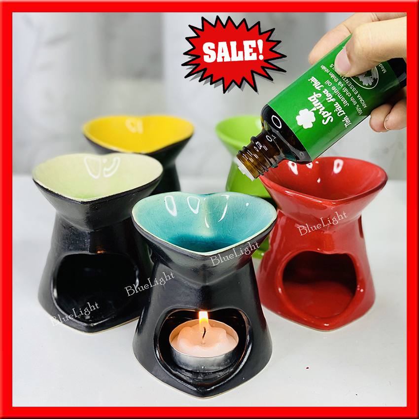 Bếp xông tinh dầu gốm sứ Bát Tràng dáng trầm tim cao - bếp đốt tinh dầu cao cấp