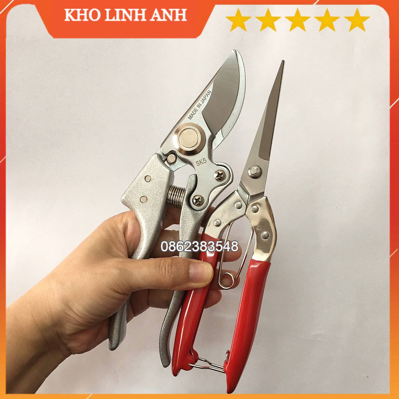 (TẶNG LÒ XO) Bộ 2 kéo thép SK5 Nhật siêu sắc cắt cành cây và tỉa cành cây