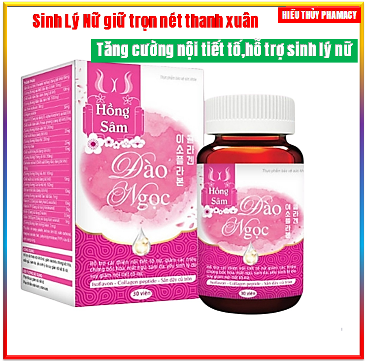 Viên Uống Hồng Sâm Đào Ngọc Giúp tăng nội tiết tố nữ, giảm các triệu chứng bốc hỏa, mất ngủ, sạm da, yếu sinh lý do suy giảm nội tiết tố nữ, Tăng Vòng 1 -hộp 30