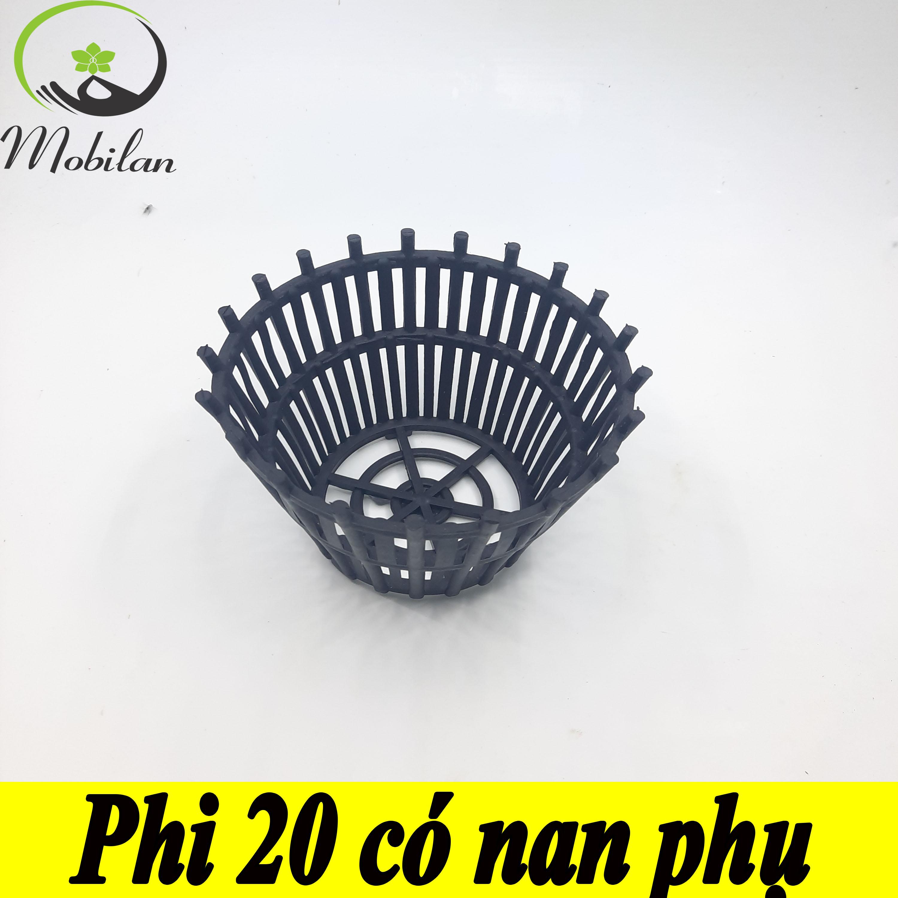 Chậu giả gỗ trồng lan màu đen phi 20, combo 10 chậu