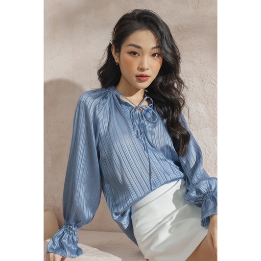 ZIEL Sơ mi vải tơ dệt kim cách điệu | Shimmer Shirt