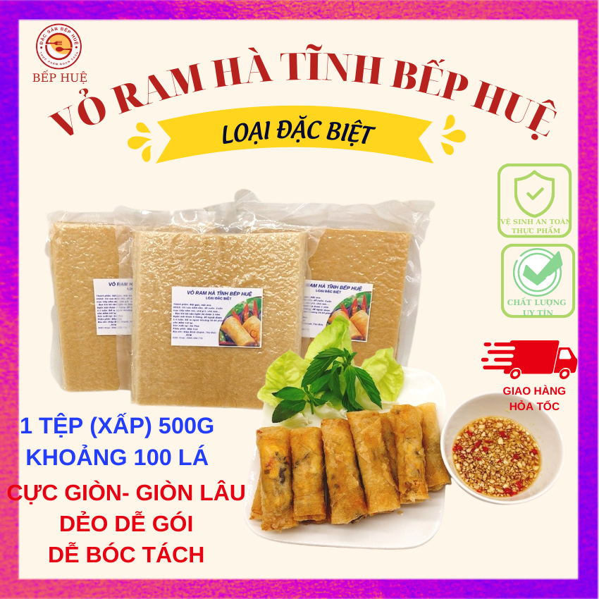 Vỏ ram hà tĩnh loại đặc biệt bếp huệ 500g khoảng 100 lá hút chân không làm vỏ chả giò nem ram chả ram vỏ sủi cảo chiên bọc chiên giòn thơm ngon