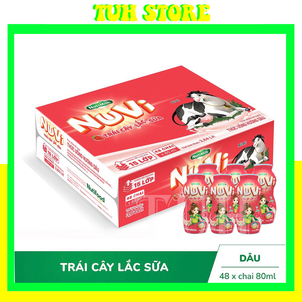 Thùng 48 chai nuvi thức uống hương dâu trái cây lắc sữa chai 80ml-tuh