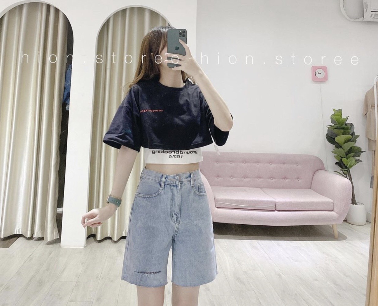 Set quần ngố rách 1 line+ set croptop đen