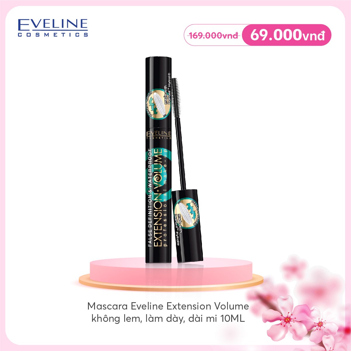 Mascara Eveline Extension Voolume không lem, dày và dài mi 10ml