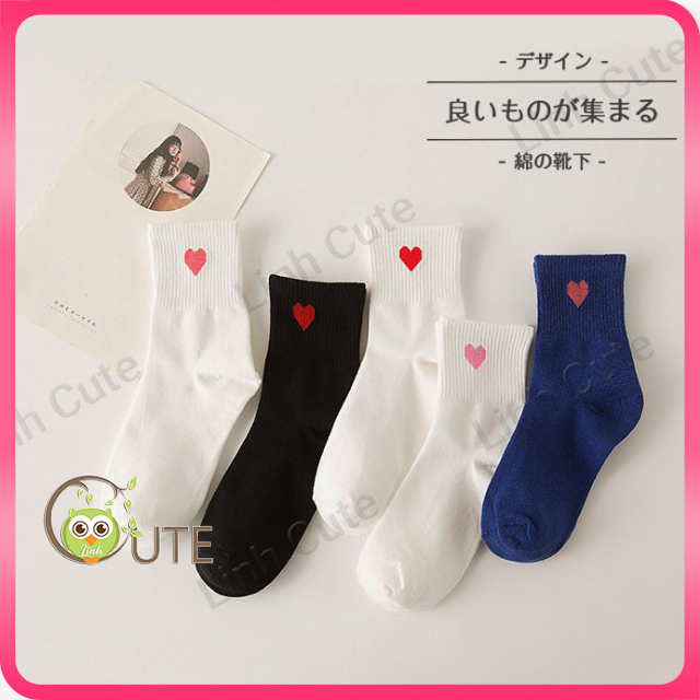 Set 2 đôi tất cổ cao hàn quốc hình trái tim dễ thương