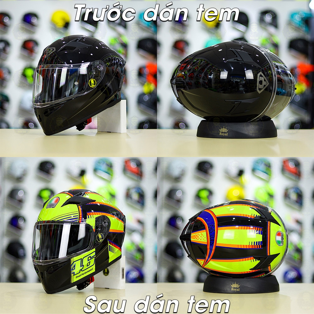 Tem Decal AGV Soleluna Đen Vàng Cho Nón Fullface Yohe 978/ ROC 01 - Không Nón