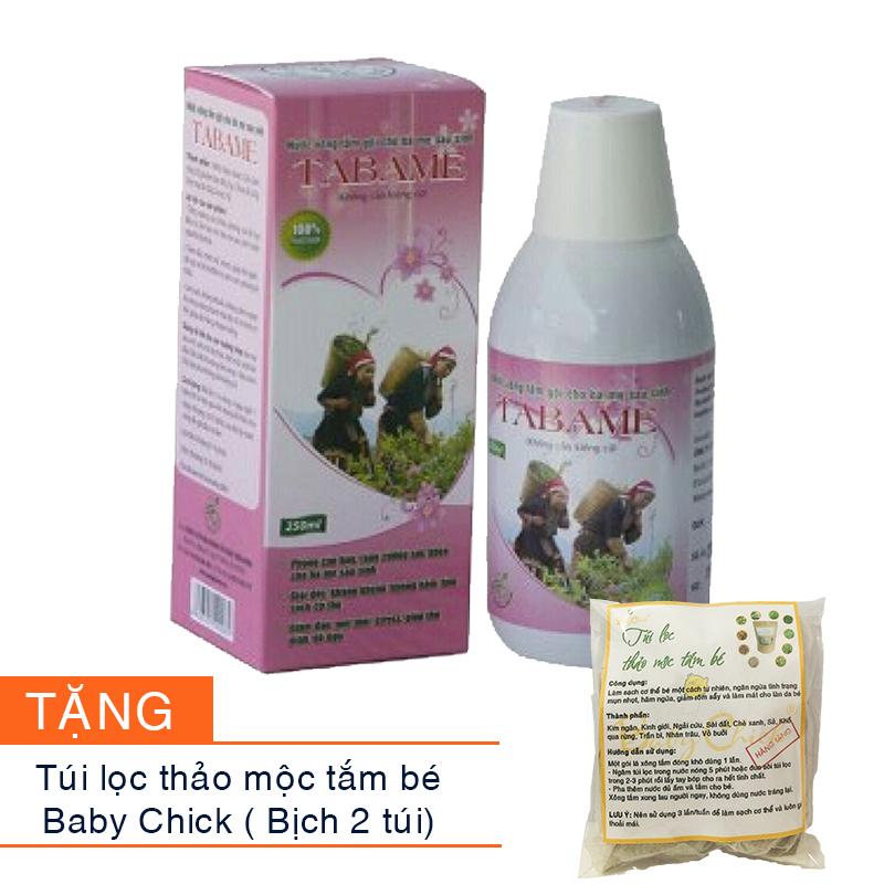 Chai nước xông tắm cho mẹ sau sinh Tabame 250ml Tặng Túi lọc thảo mộc tắm bé Baby Chick (bịch 2 túi)