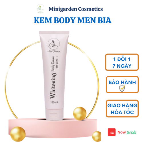 Kem body men bia kem dưỡng da toàn thân Mini Garden whitening body cream SPF 25 PA ++ dưỡng làn da sáng hồng 180ml PV100