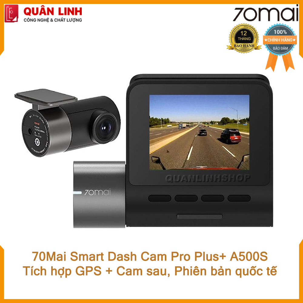 Bộ Camera hành trình 70mai Dash Cam Pro Plus+ A500S quốc tế, tích hợp sẵn GPS + cam sau - Bảo hành 12 tháng