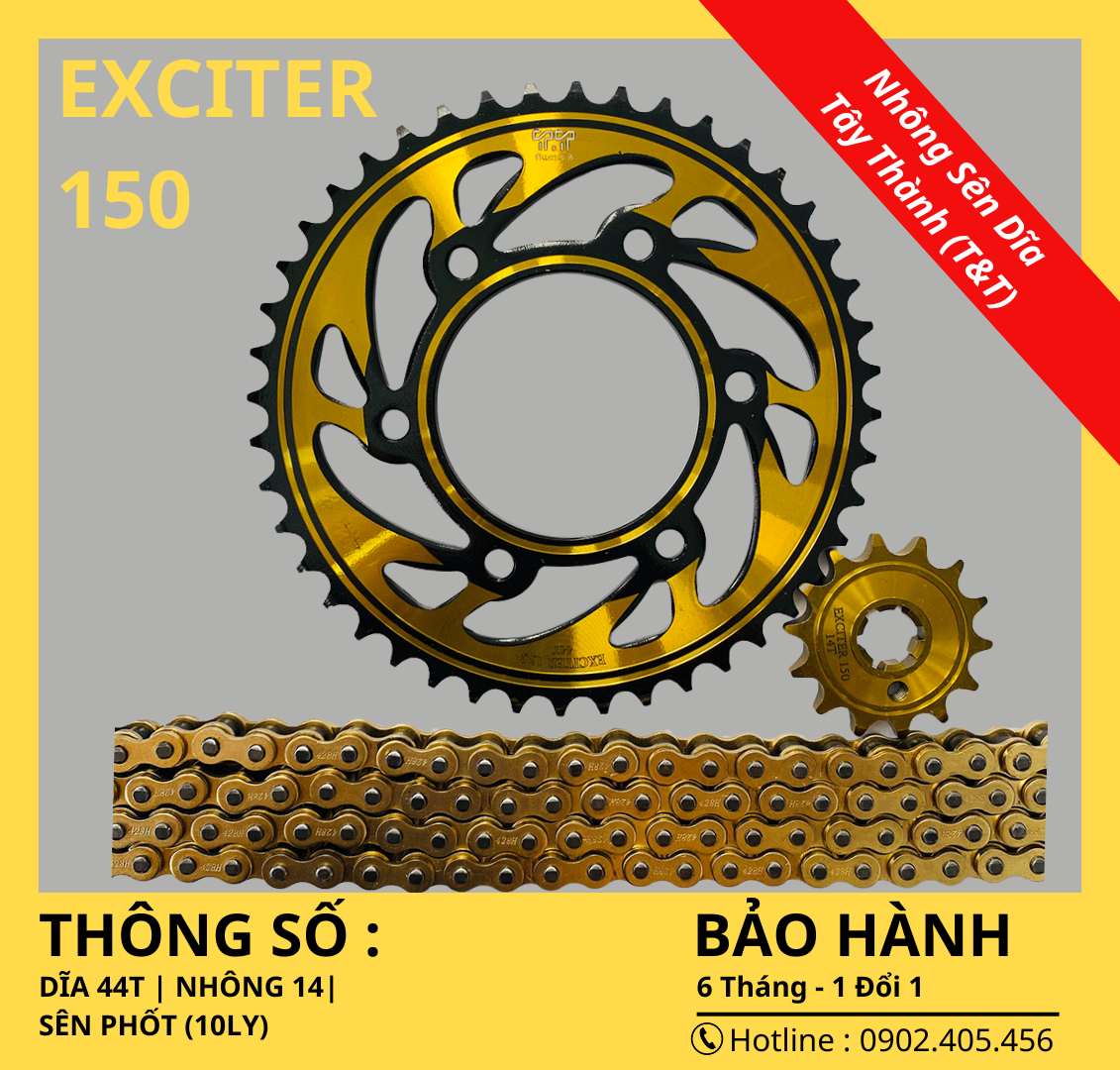 [HCM]Nhông sên đĩa ex 150 sên có phốt đĩa ex 150 sên có phốt mẫu vàng xéo cực đẹp đĩa kiểu exciter 150nhông sên Bảo hành 06 tháng Shop Tây Thành nhong sen dia ex 150 - Tây Thành Shop chuyên nhông sên dĩa