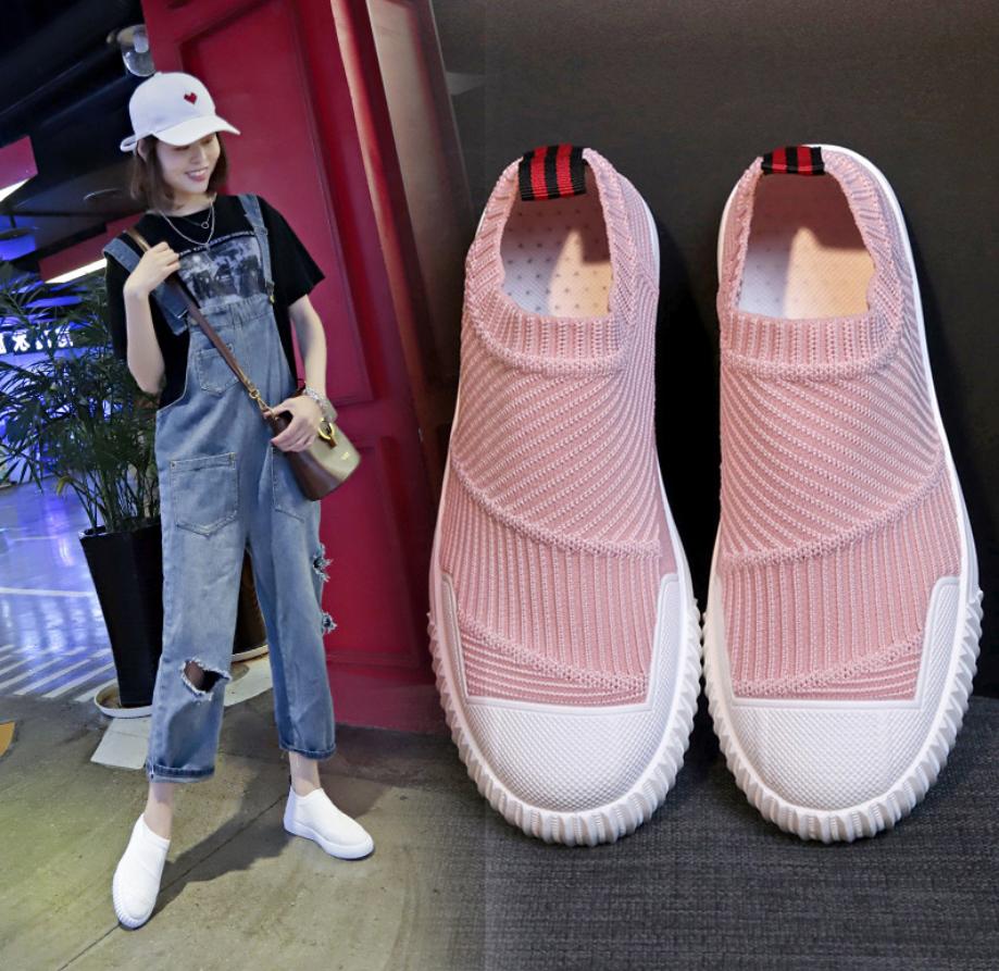 Giày lười nữ thể thao cổ chun 4 màu đen/ trắng/ hồng / kem- hottrend 2019