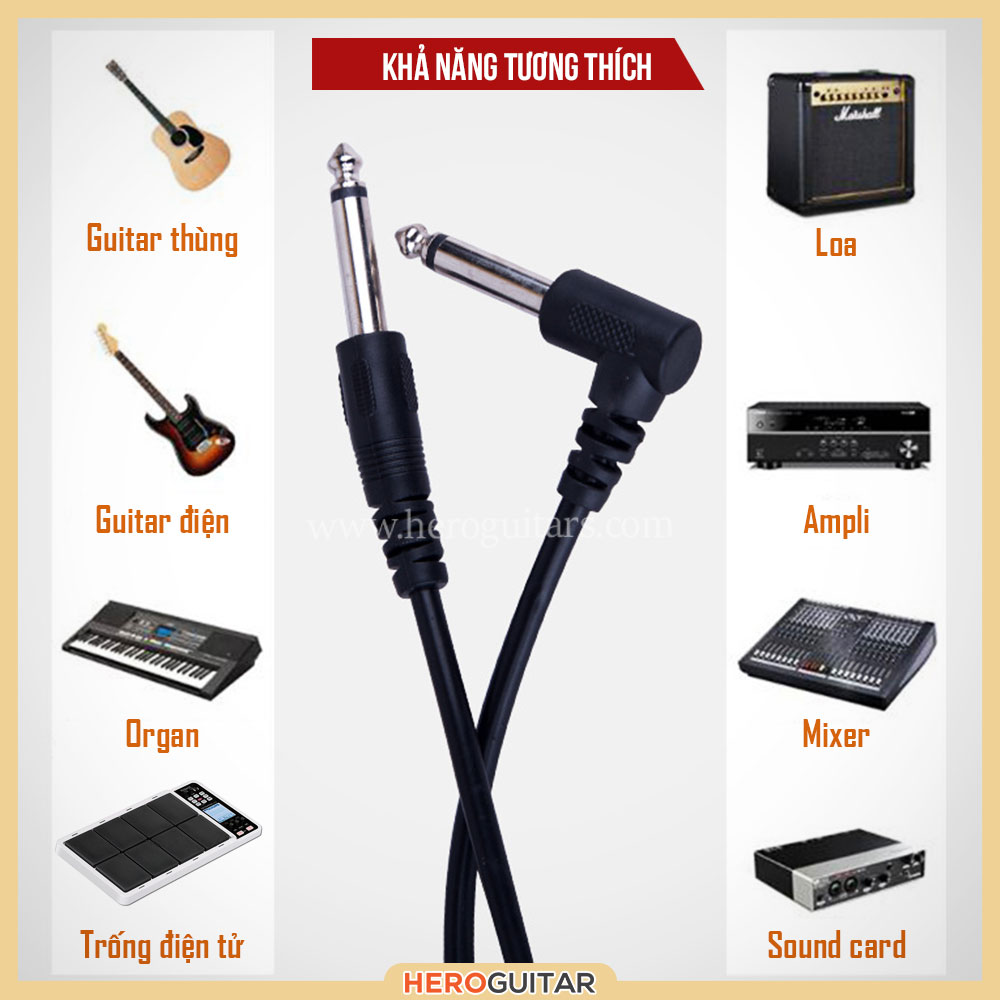 Dây Cáp chuẩn 6 ly - Kết nối chuyên dụng cho Guitar, Organ, Trống điện tử, Loa, Ampli, Mixer, Sound card