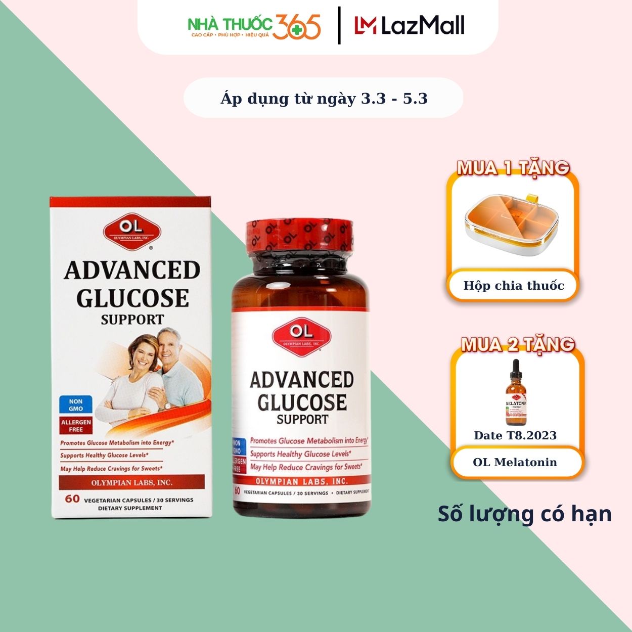 Viên Uống Hỗ Trợ Ổn Định Đường Huyết Olympian labs Advanced Glucose Support - Hộp 60 Viên