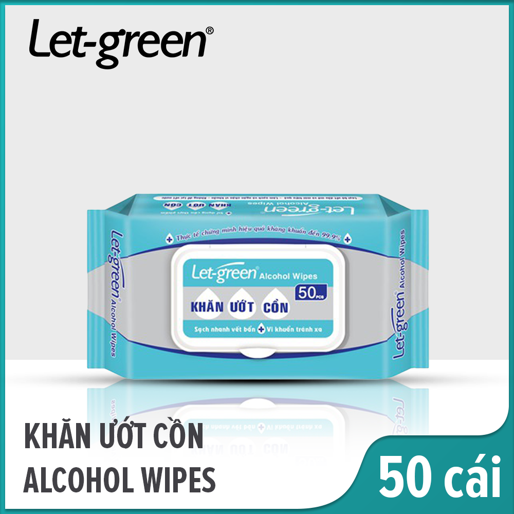Khăn ướt cồn Let-Green (50 miếng/gói) diệt khuẩn 99,9%