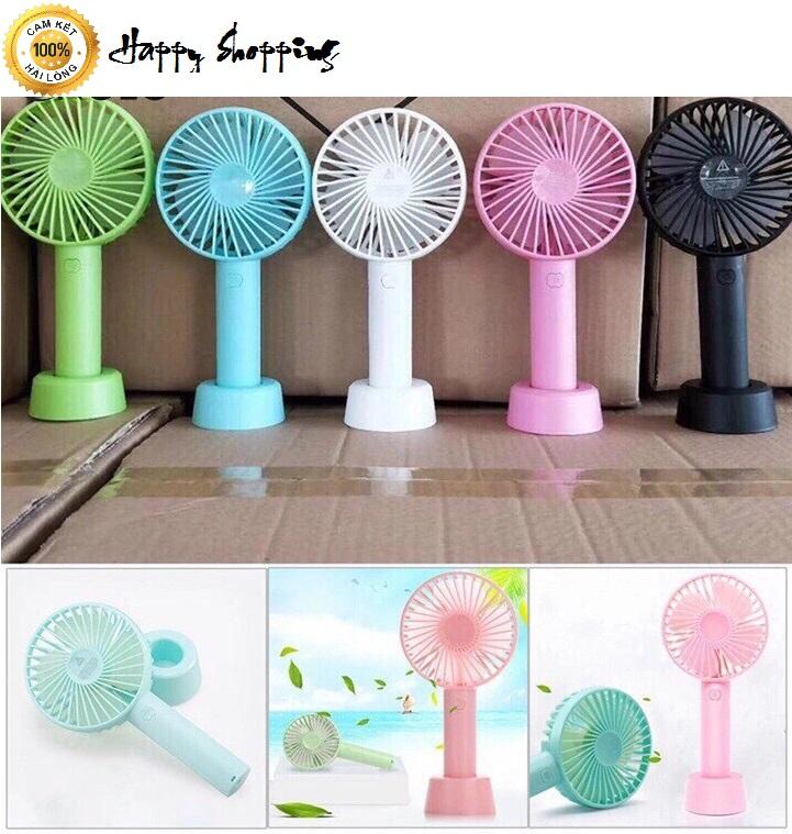 Quạt mini, quạt cầm tay 4 cánh pin sạc có đế để bàn