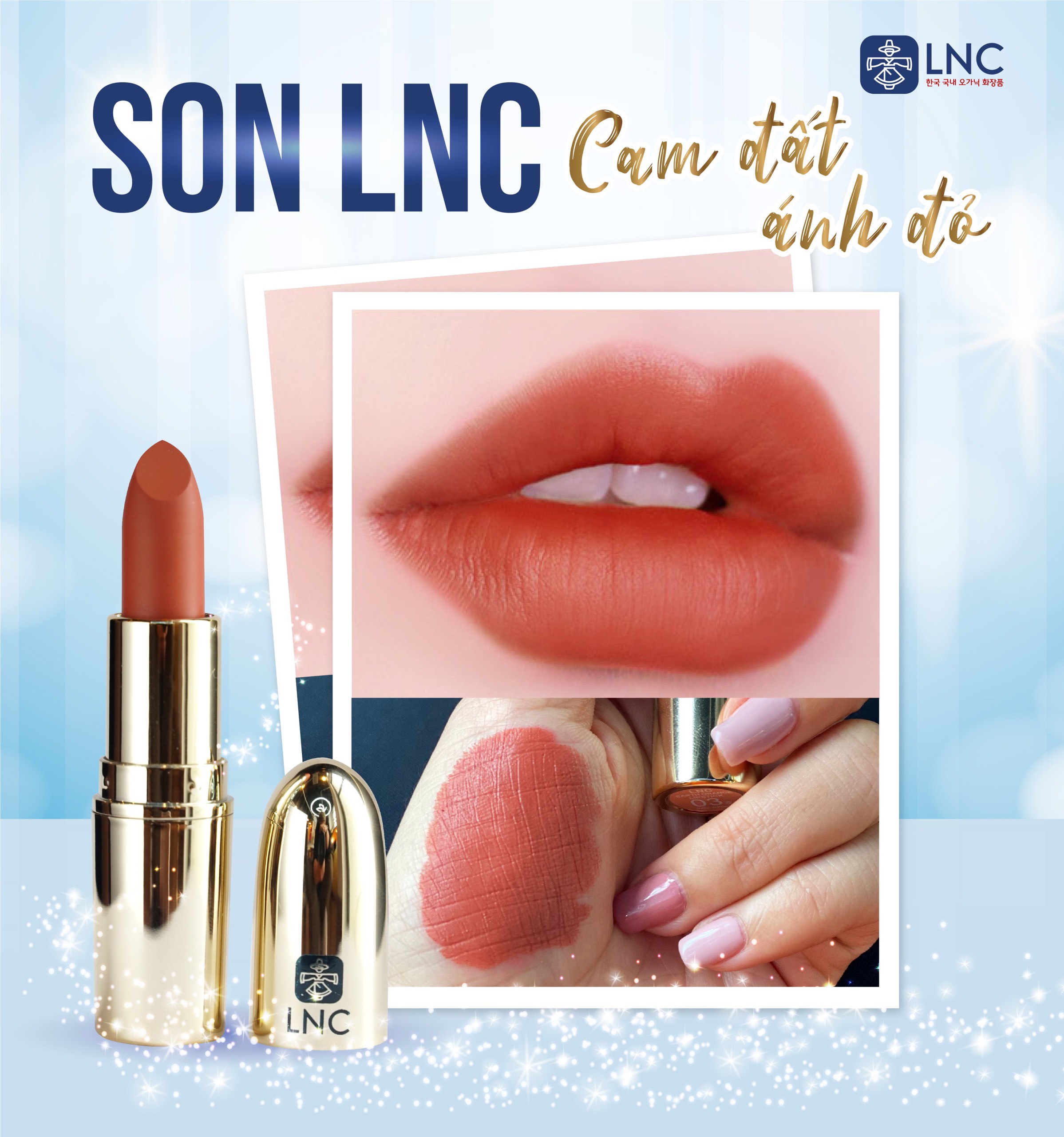 Son lì chính hãng LNC Nội Địa Hàn Quốc Màu Cam Đất Ánh Đỏ (LNC Earth Orange Lipstick 03.Earth Orange) - Linh Nhâm Cosmetics