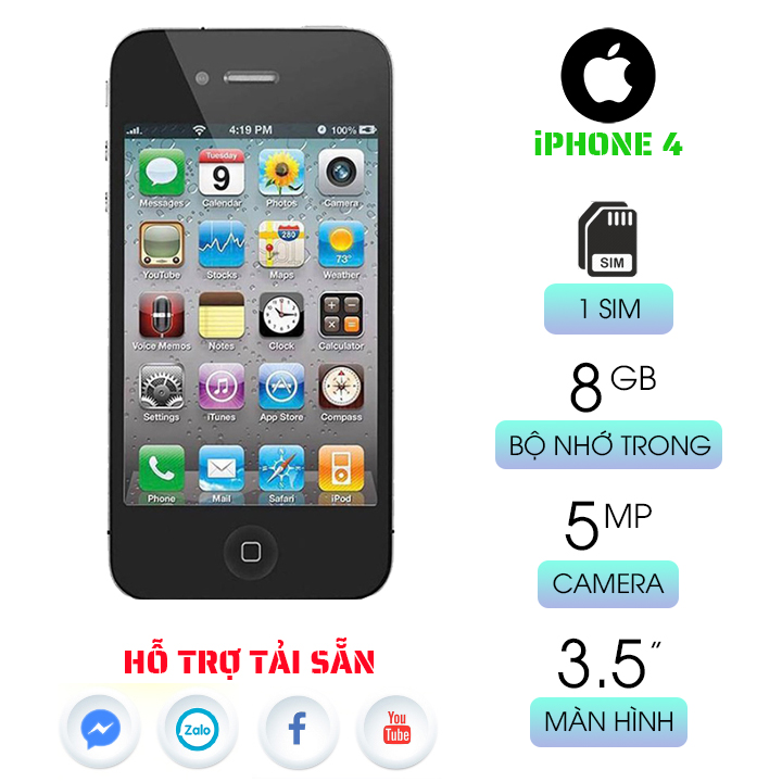 Điện thoại IP4 8GB quốc tế giá rẻ dùng xem phim lướt web