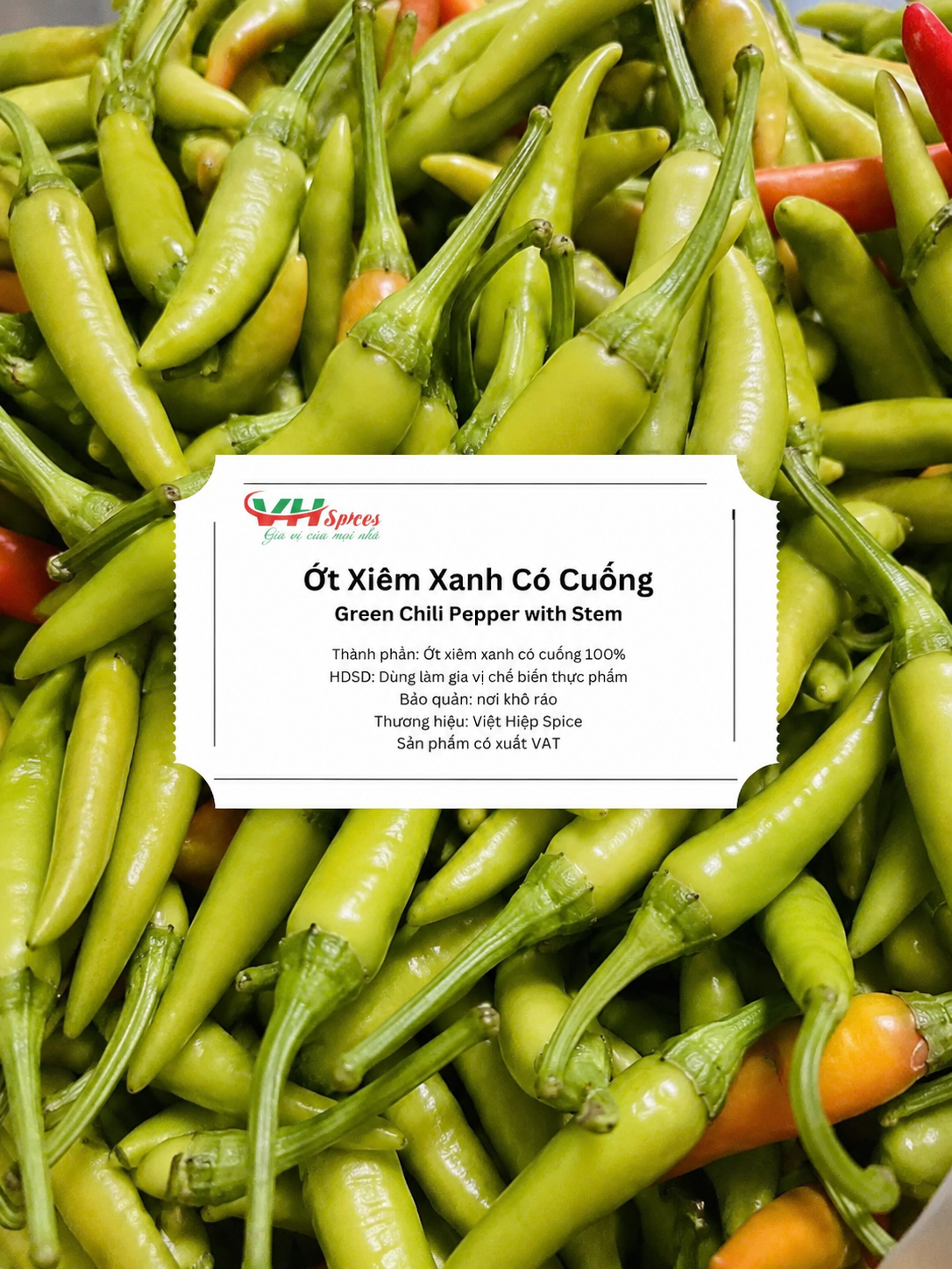 Ớt Xiêm Xanh Sấy Khô Có Cuống (Green Bird's Eye Chili)-Việt Hiệp