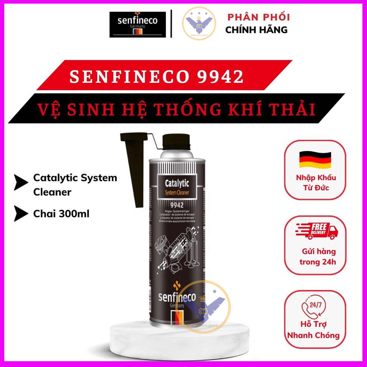 Phụ gia Vệ Sinh Hệ Thống Khí Thải, Nhiên Liệu Senfineco Catalytic System Cleaner  9942 chai 300ml