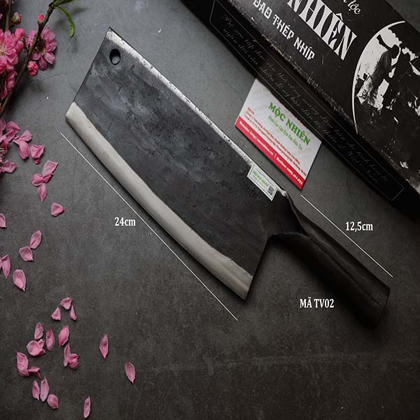 Dao chặt xương cứng, xương trâu, xương bò, gà vịt Dao Cán Sắt Liền Khối Rèn bằng nhíp xe ô tô nặng 1kg của Mộc Nhiên - mã TV01