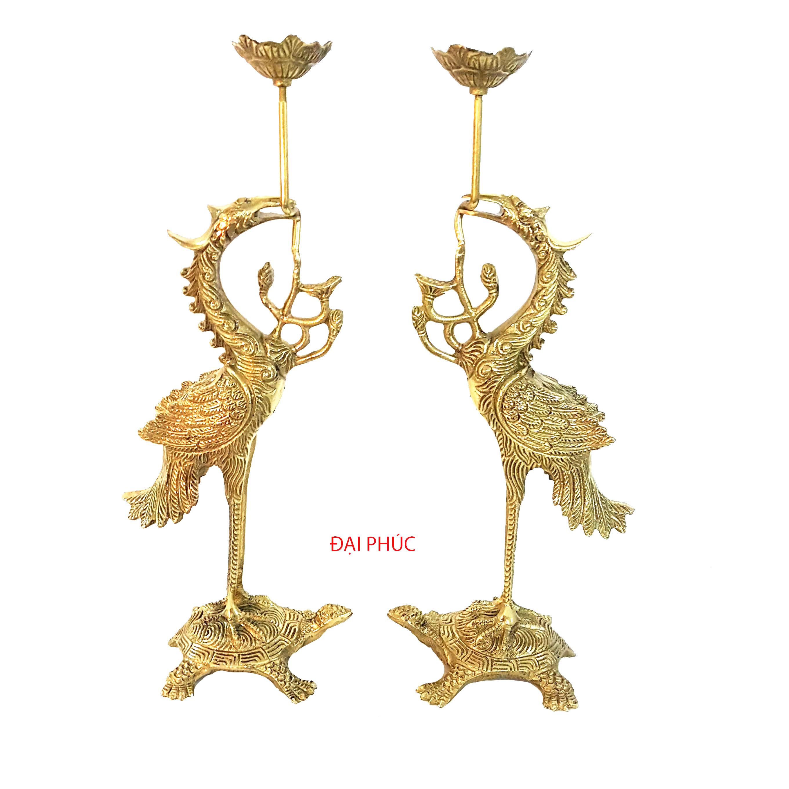 Đôi hạc cánh số 1 cao 32 cm nặng 1,8 kg màu vàng bóng