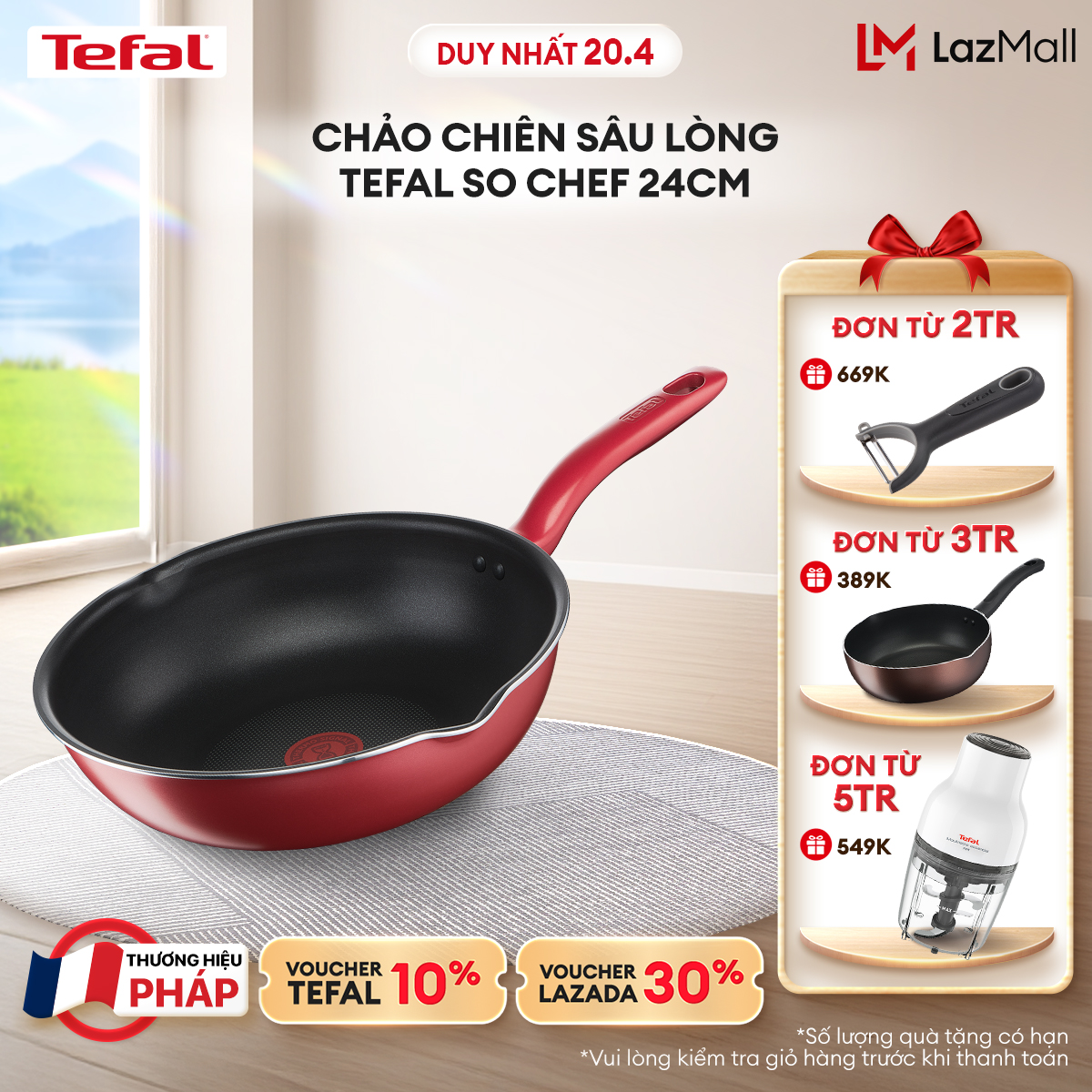 [NHẬP MÃ TEFALOFF30T4 GIẢM 30%] Chảo chiên sâu lòng Tefal So Chef 24cm