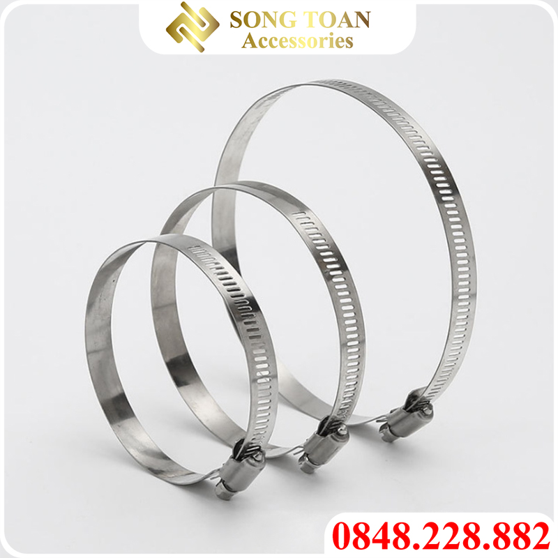 Cổ dê vặn vít INOX 201, Quai nhê Clamp đai kẹp xiết cố định ống mềm dây PU vào đầu khớp nối nguồn